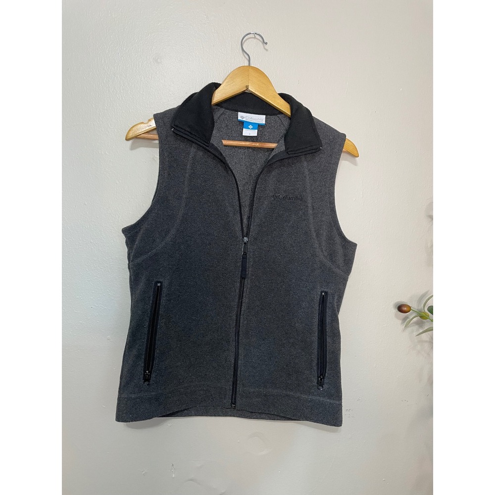 Columbia Fleece Vest Women Size S Gray Full Zip Pockets Outdoors Soft Feel